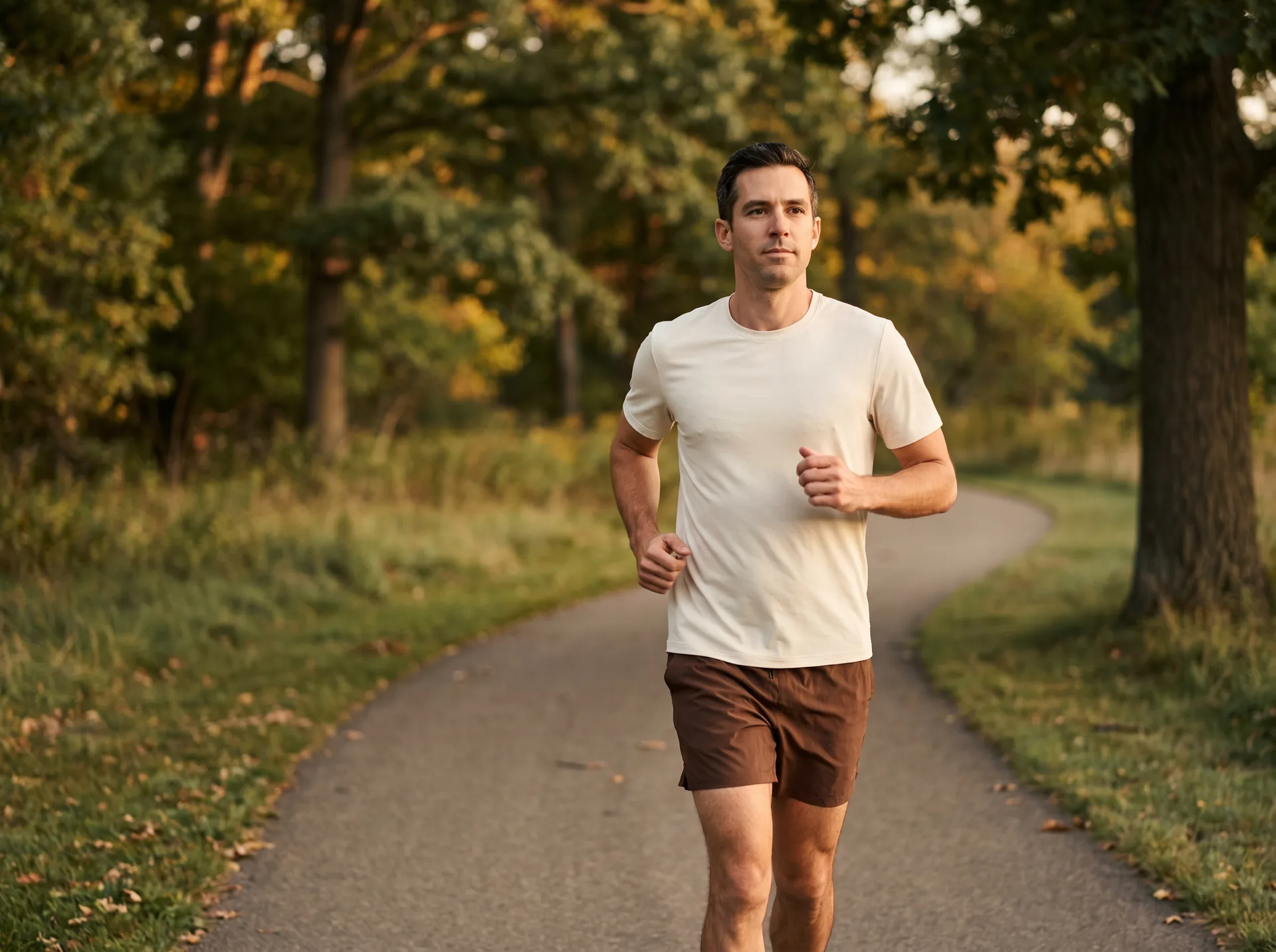 A runner on a park path during golden hour — the steady, sustained energy a NuHealth performance protocol is designed to support
